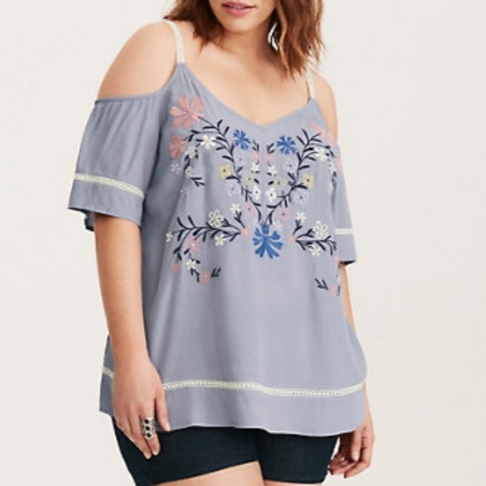 Torrid Embroidered Floral Cold Shoulder Blouse